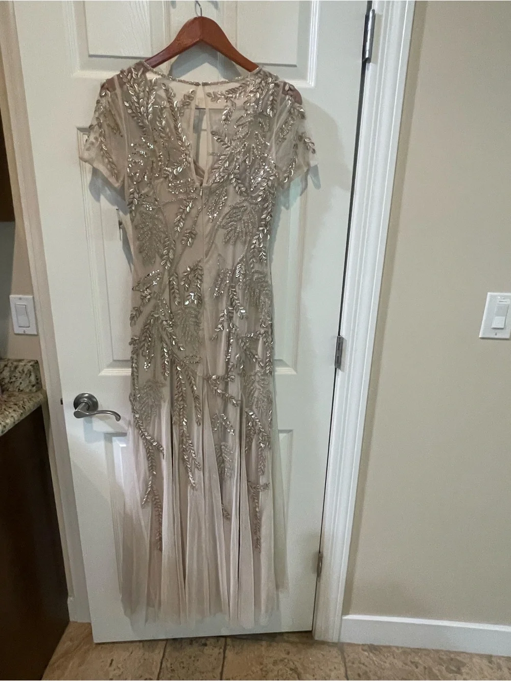 David's Bridal Champagne Beaded V-Neck Maxi Dress Formal Gown NWT - Picture 13 of 16